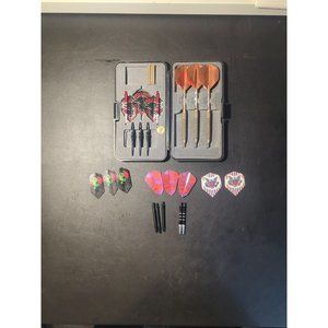 VTG Darts Lot Of Case Flights Steel Tip Darts Accudart & Extras - WEAR FROM USE